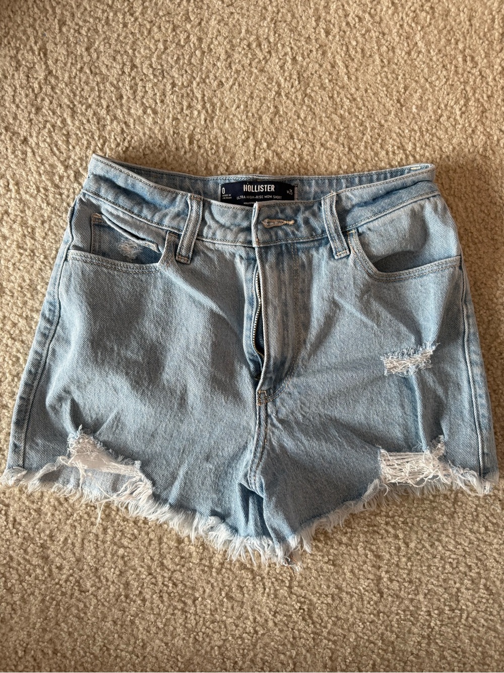 Hollister Light Blue High-Rise Distressed Denim Shorts